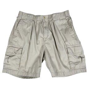 Tommy Bahama Relax Khaki Cargo Shorts L 100% Cotton Elastic Waist *Small Flaw*